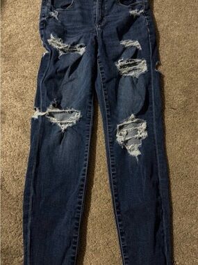 American Eagle Outfitters Dark Blue Distressed Skinny Jeans